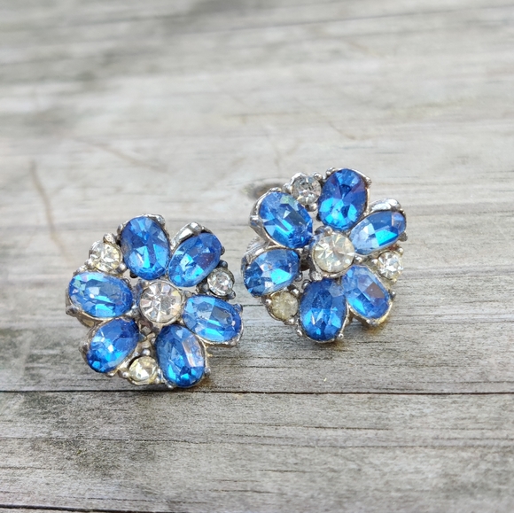 Vintage Bogoff blue and white rhin stone earrings - Picture 5 of 8